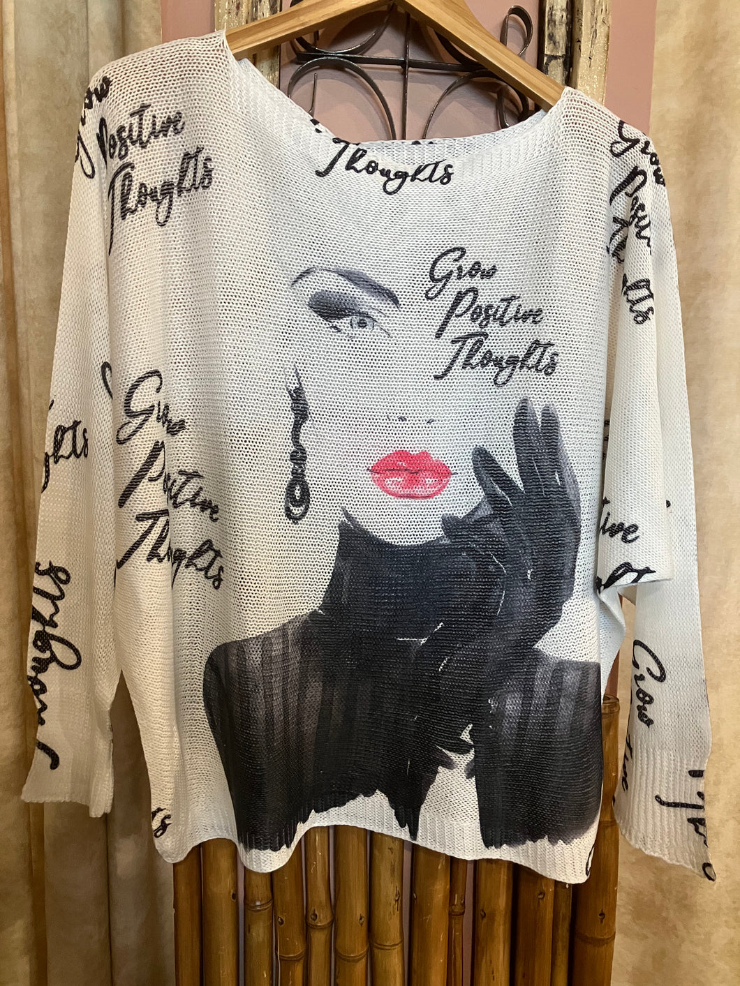 Positive thoughts knit printed top￼