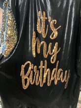 Load image into Gallery viewer, Foil Mini B-DAY Sequin Sleeve Shirt Dress
