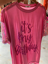 Load image into Gallery viewer, Foil Mini B-DAY Sequin Sleeve Shirt Dress
