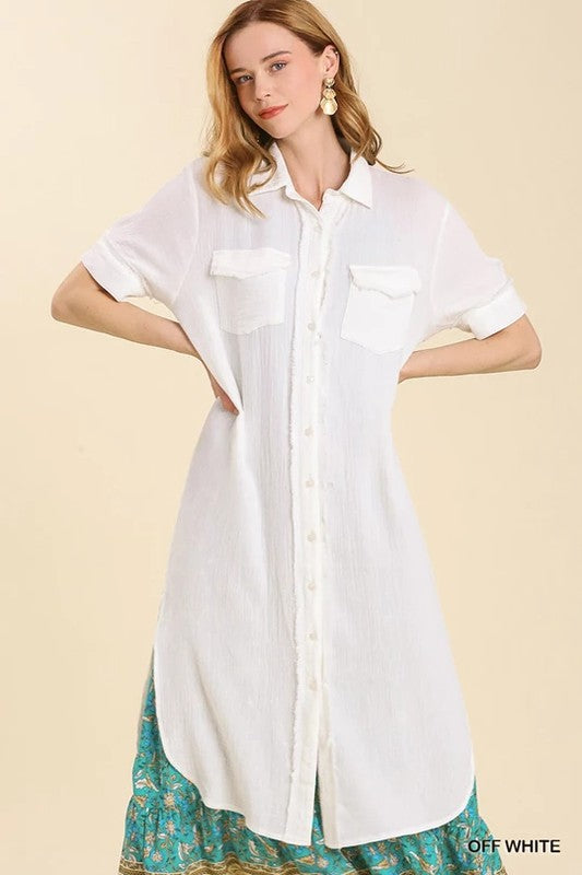 Midi Gauze Button-Up Dress