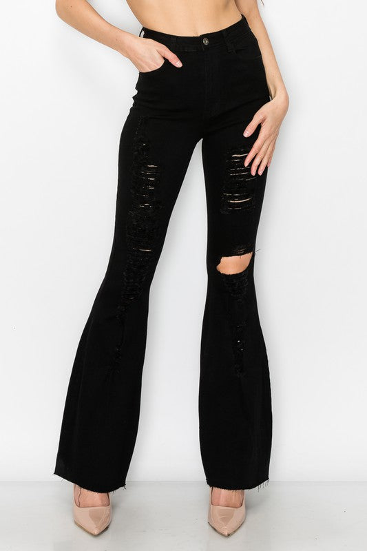 High-Waisted Double Ripped Flares