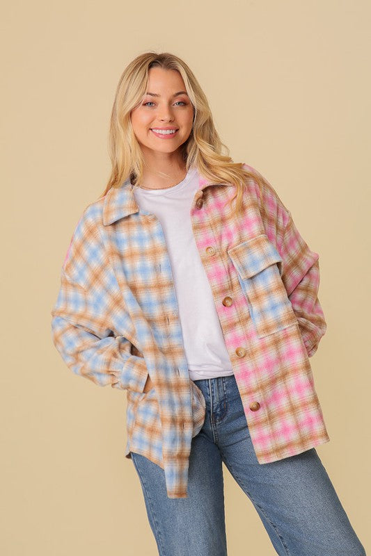 Micaela Plaid Colorblock Shacket