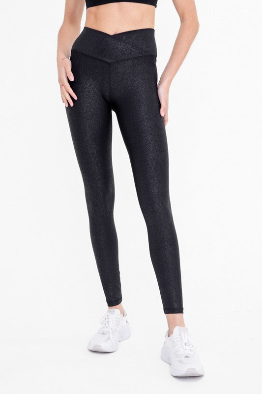 Black Foil Crossover Leggings